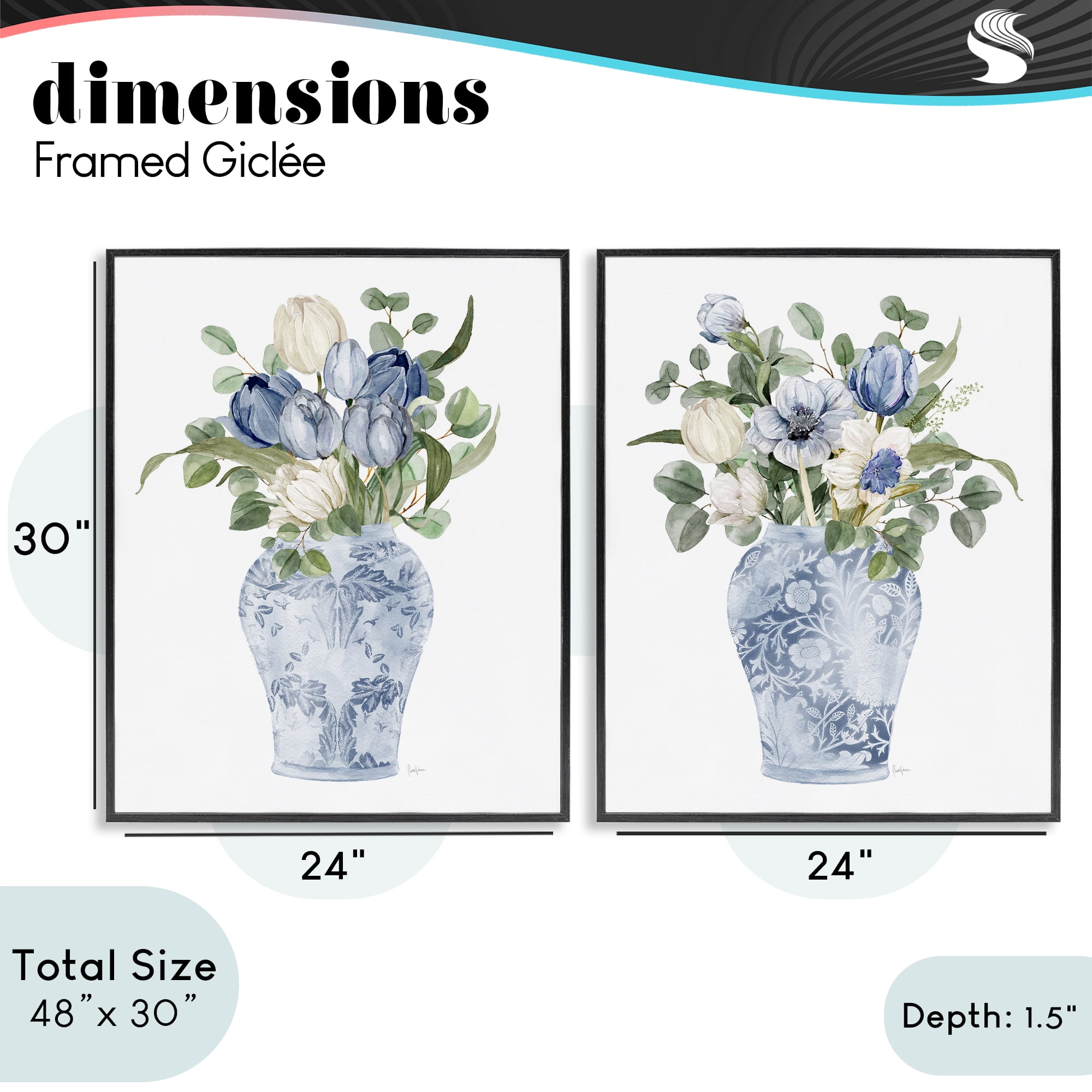 Stupell Industries Ornate Vase Tulip Collection 2 Piece Black Framed Giclee Art Set, design by Livi Finn