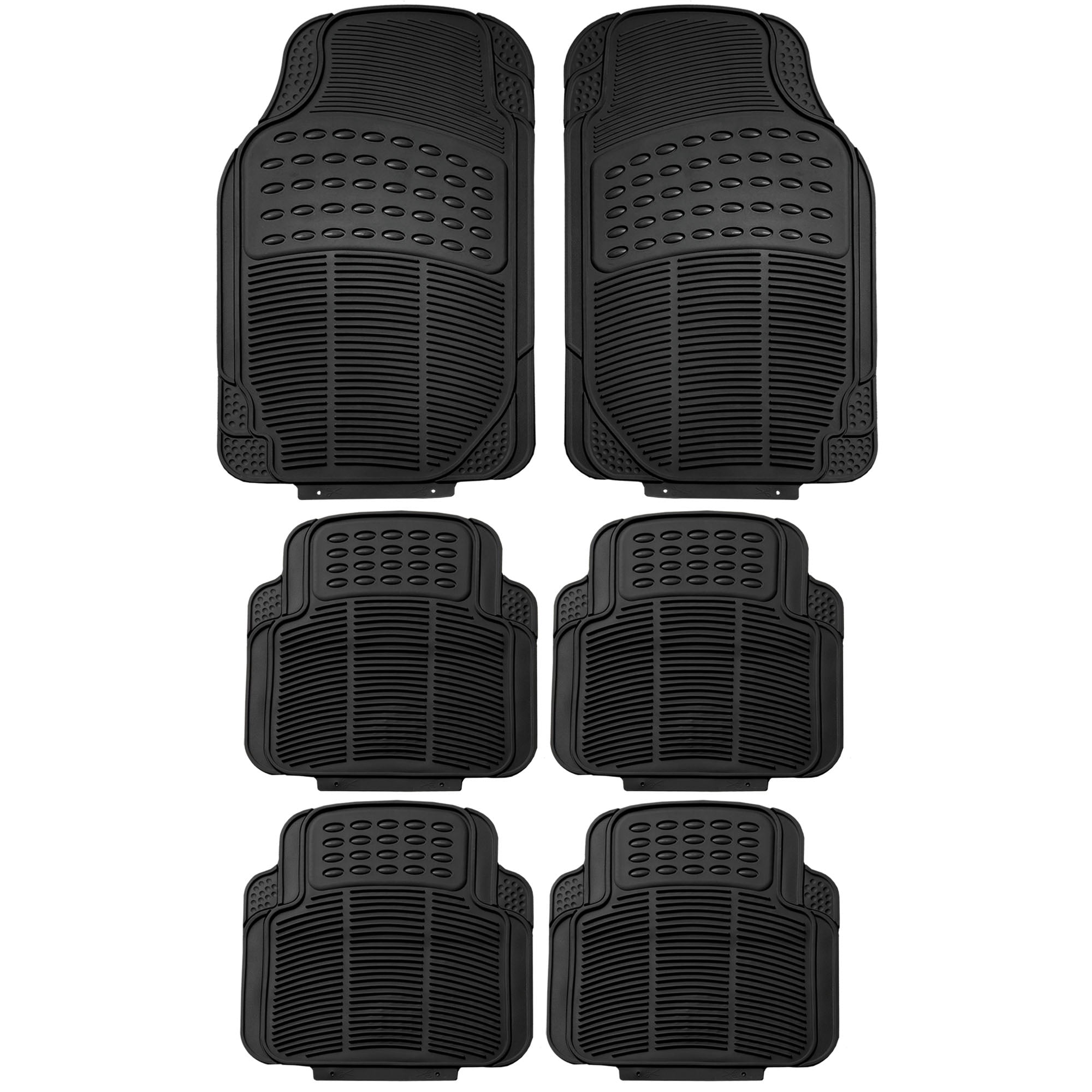 FH Group Universal Fit 3 Row Rubber Car Floor Mats For Auto SUV Van Heavy Duty - Black