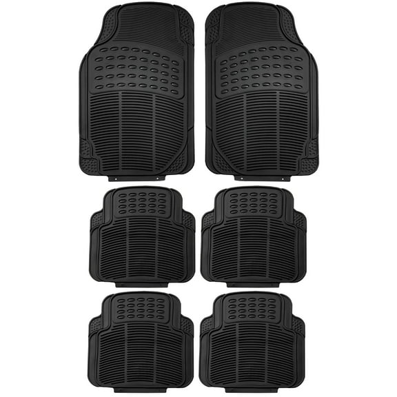 FH Group Universal Fit 3 Row Rubber Car Floor Mats For Auto SUV Van Heavy Duty - Black