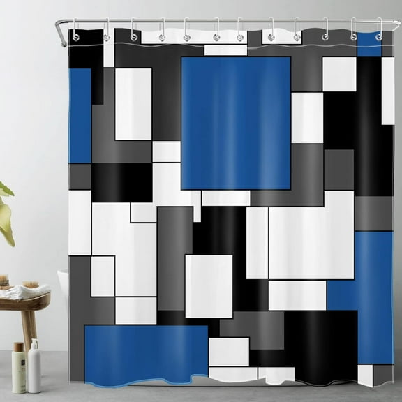 Blue Shower Curtain for Bathroom, Grey Black and White Abstract Modern Minimalist Geometric Shower Curtains Polyester Fabric Bathroom Decoration Curtains Hooks Included 72"W x 84"L (Pack of 1)