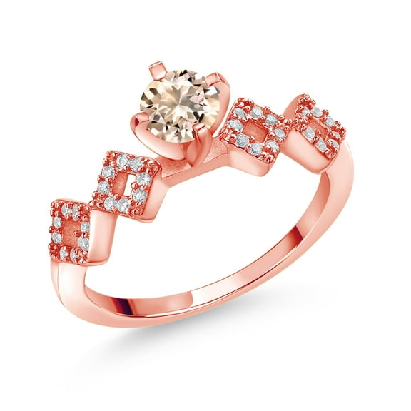 Gem Stone King 0.78 Ct Round Peach Morganite 18K Rose Gold Plated Silver Ring (Size 6)