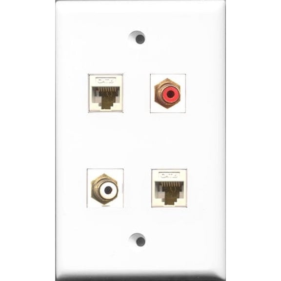RiteAV 1 Port RCA Red and 1 Port RCA White 2 Port Cat6 Ethernet White Wall Plate