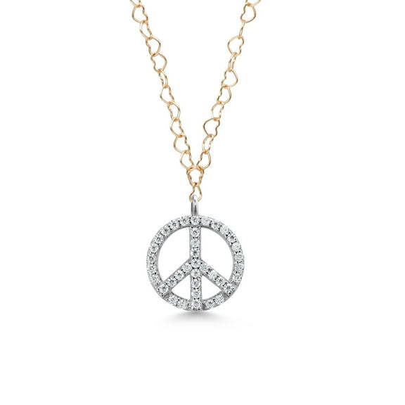 Gem Stone King 10K Yellow Gold and 925 Silver Moissanite Pendant Necklace for Women with Peace Charm (0.19 cttw, with 18 inch Heart Shape Solid Gold Chain)