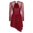 thumbnail image 6 of iiniim Women's Figure Ice Skating Dress Long Sleeve Rhinestones Roller Skating Lyrical Dancewear Burgundy L, 6 of 7