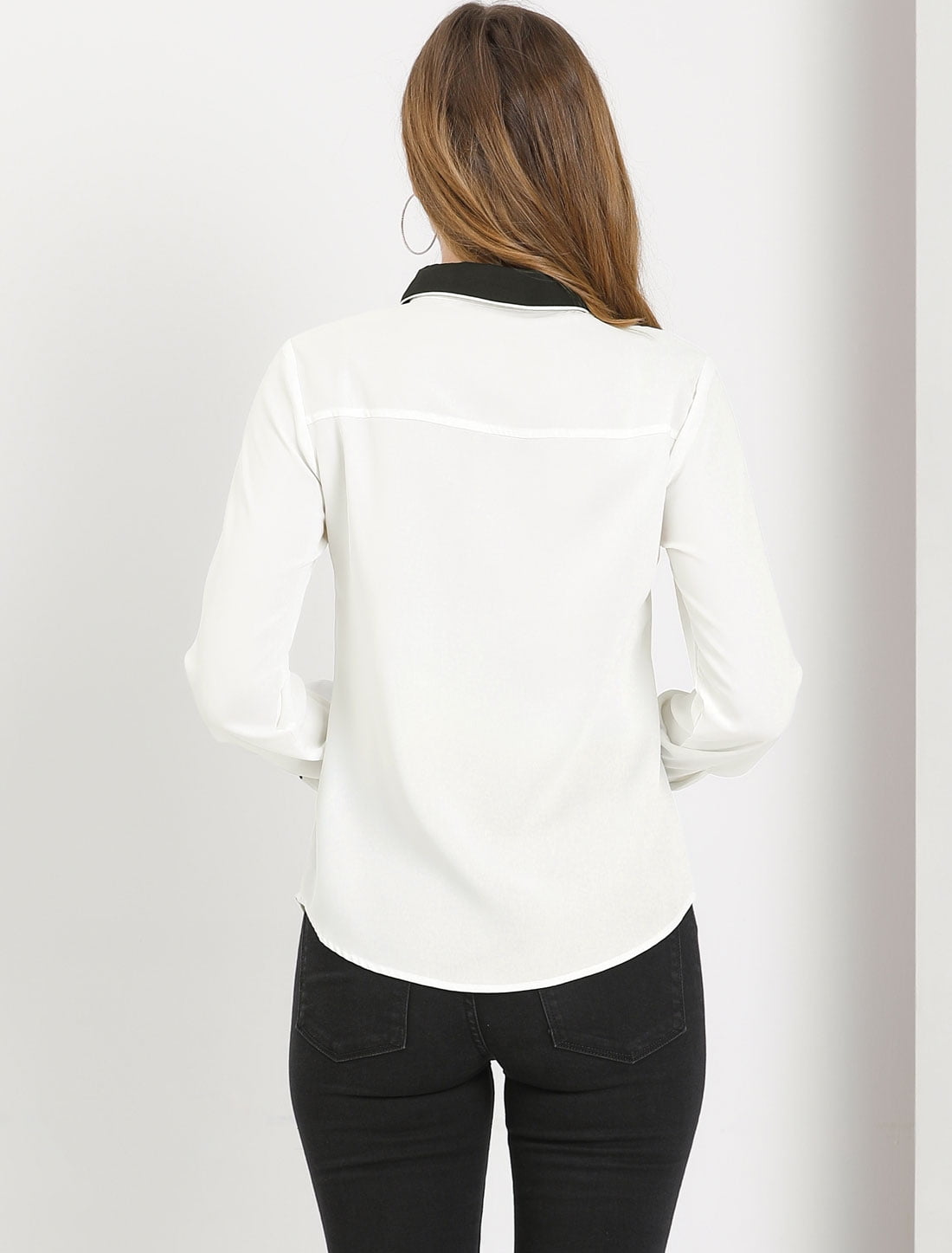 DARING DIVA Women's Button Down Long Sleeve Peter Pan Collar Blouse S White