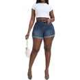 thumbnail image 6 of Gocolloa Women Plus Size Jean Shorts Stretchy 3.5" Sexy Trendy Patch Pocket High Waisted Denim Shorts Royal Blue 22W, 6 of 6