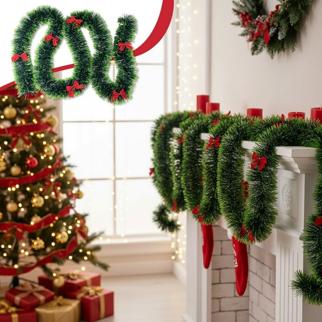 Todaioua Guirlande de Noël en Guirlande de Guirlande avec Nœuds Rouges - Décoration Métallique pour les Fêtes d'Intérieur et d'Extérieur, Décoration de Mariage et de Fête, Fournitures de Bricolage Festives pour Toutes les Saisons