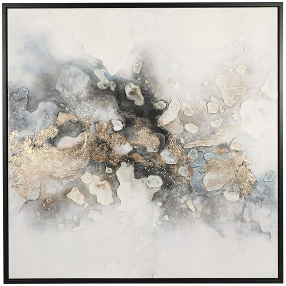 47" x 47" Watercolor Blotch Abstract Framed Wall Art with Gold Foil Accents and Black Frame, by DecMode