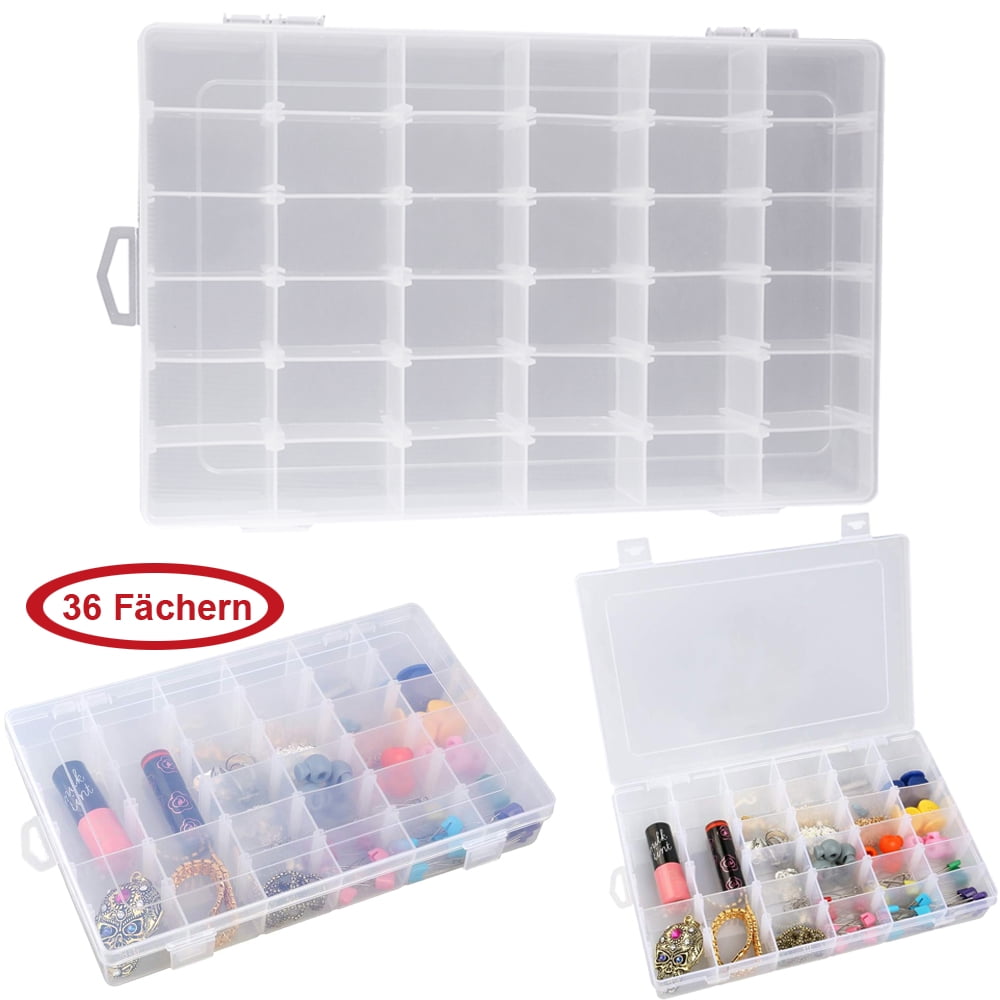 SGHUO 3 Pack 36 Grids Clear Plastic Organizer Box Storage Container Jewelry  Box with Adjustable Dividers for Beads Crafts