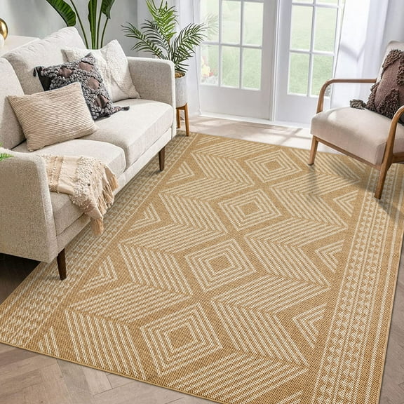 FairOnly 8'x10' Brown Geometric Area Rugs for Living Room Contemporary Machine Washable Soft Rugs for Bedroom Home Office Carpet