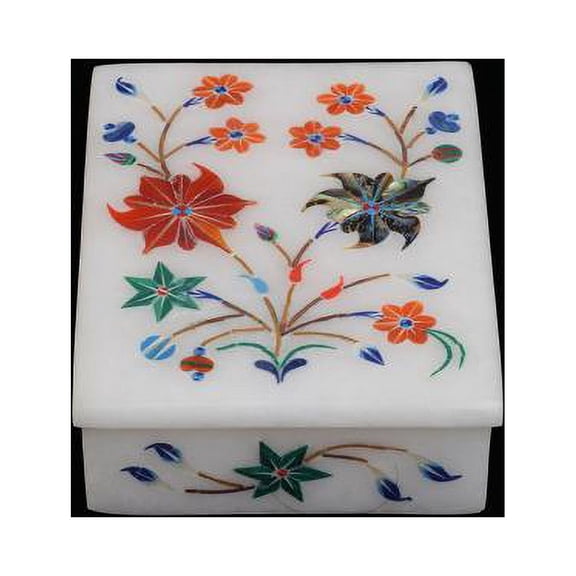 Exclusive marble jewelry box,vintage box ,inlaid with semi precious stones Art New Year Gift