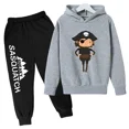 thumbnail image 3 of Conjunto de sudadera con capucha y pantalones de polar para niños, conjunto de 2 piezas, chándal, estampado de cabeza grande de Sasquatch furtivo, 3 of 5