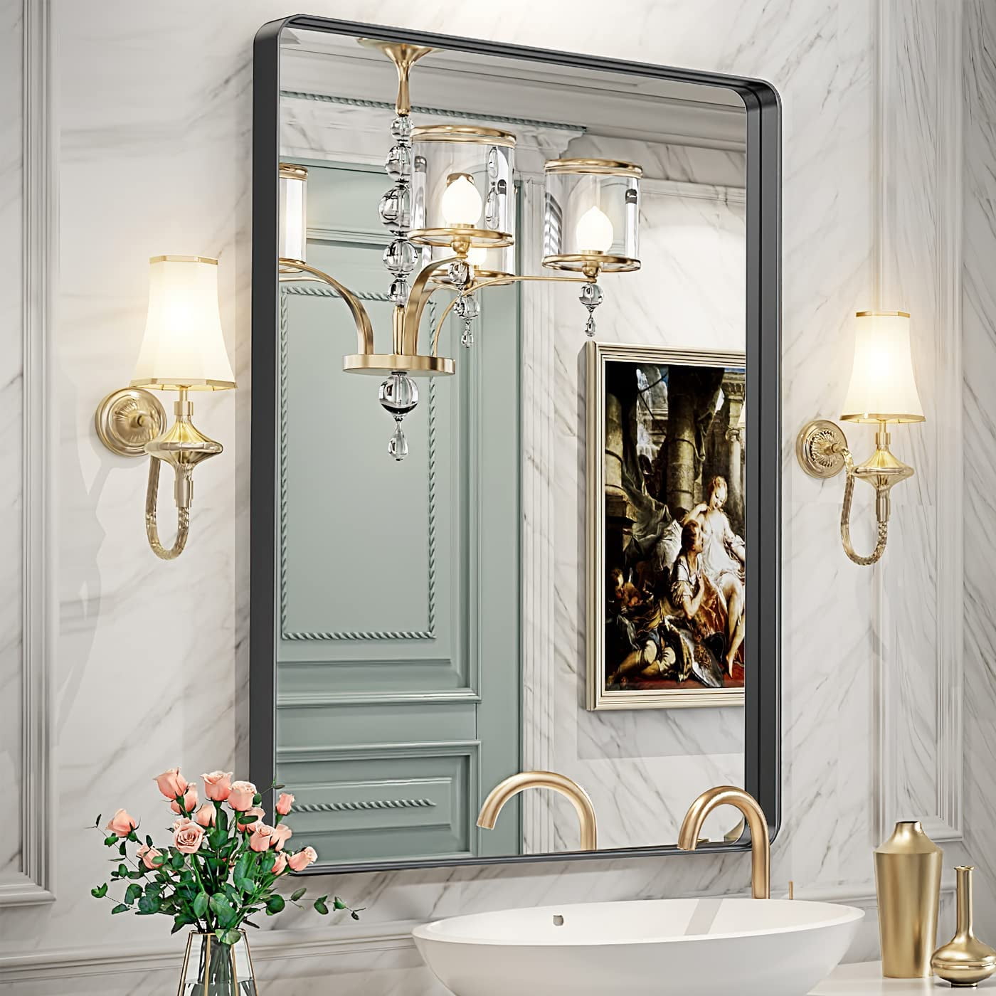 Black Bathroom Mirrors Wall Mirrors 24"x36", Brightify Rectangle Wall