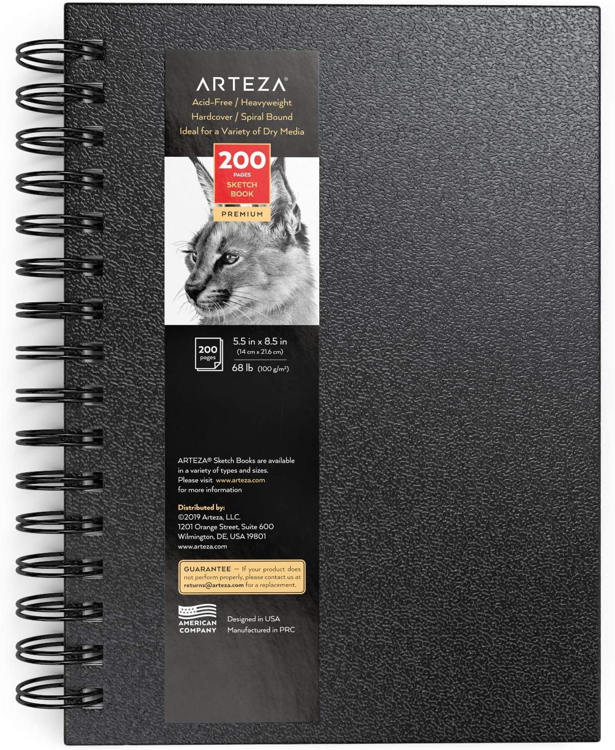 Arteza Spiral Hard Cover Black Paper Sketchbook 5.5x8.5", 200 Pages