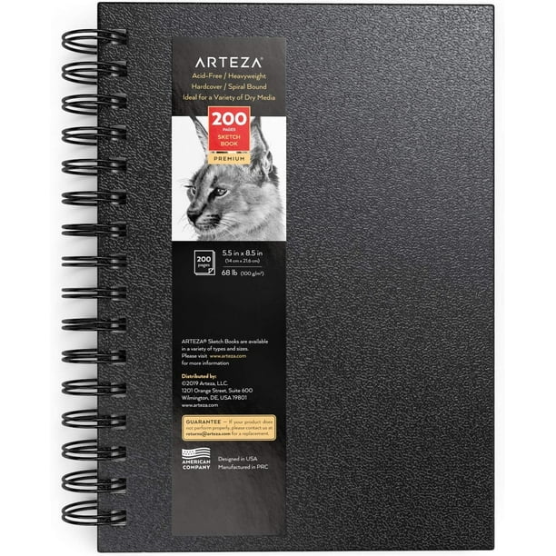 ARTEZA Spiral Hard Cover Black Sketchbook 5.5" x 8.5", Open Stock