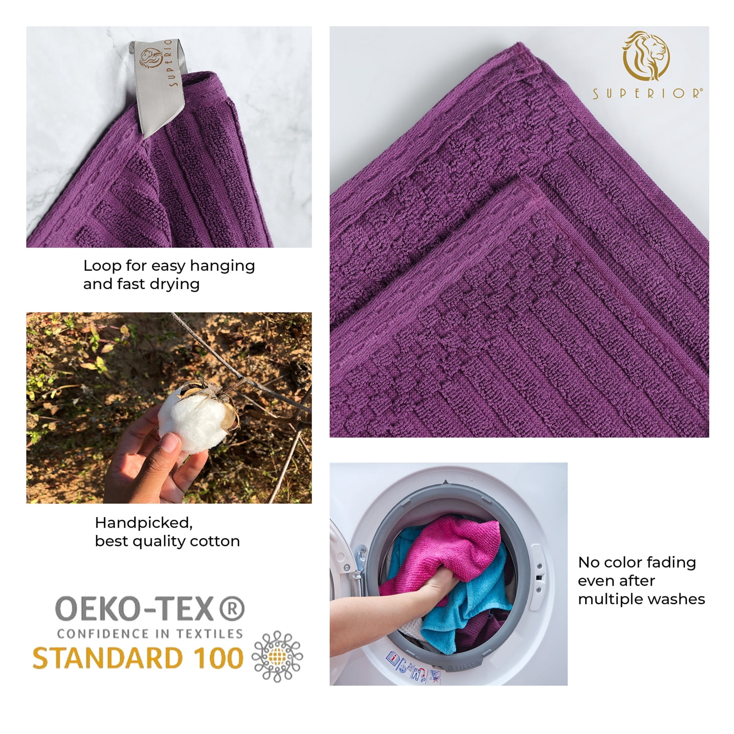 Superior Ribbed Cotton 6-Piece Plum Bath Sheet/ Hand Towel Set