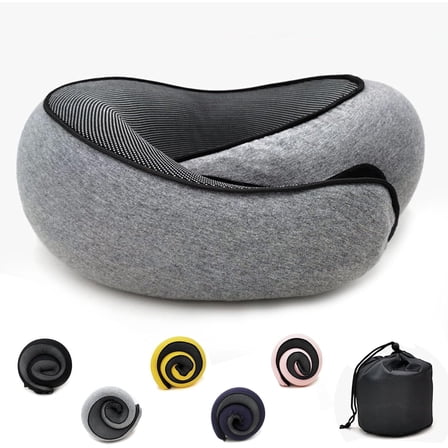 Adjustable Travel Neck Pillow Made of Memory Foam Cotton Neck Support Pillow, Foldable U-shaped Snap Neck Pillow, Practical Ergonomic Travel Pillow,dark gray