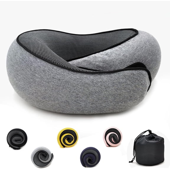 Adjustable Travel Neck Pillow Made of Memory Foam Cotton Neck Support Pillow, Foldable U-shaped Snap Neck Pillow, Practical Ergonomic Travel Pillow,dark gray