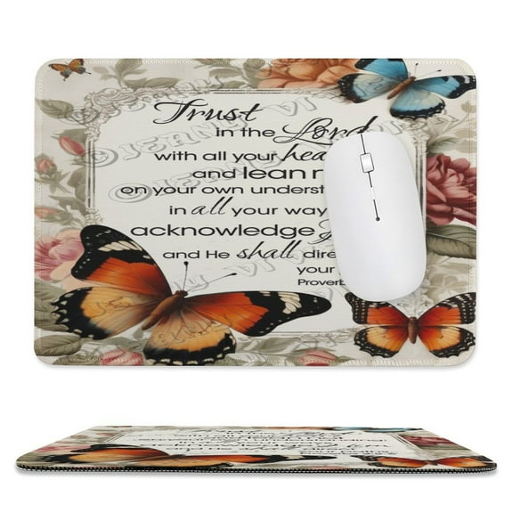 Flower With Butterfly Decor Inspirational Quote Printed Mouse Pad, 8"x10", Non Slip Rubber Base MousePads for Office Laptop