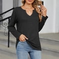 thumbnail image 5 of Scyoekwg Casual Long Sleeve Shirts for Women V-Neck Lightweight Slim Tops Vintage Loose Fashion Dressy Blouses Fall Clothes Solid Color Tops(Black,XL), 5 of 6