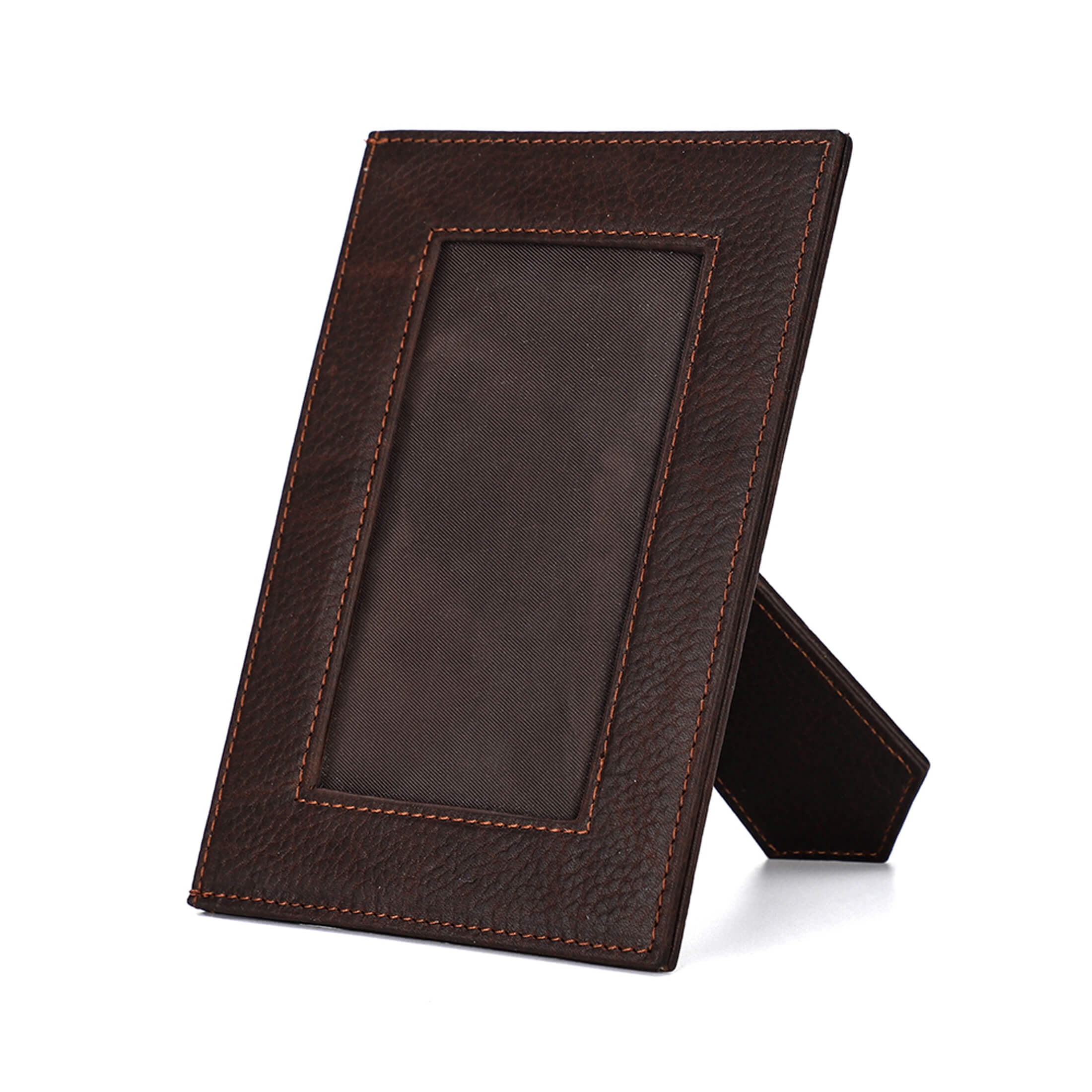 Hiram Genuine Leather 5" x 7"Desktop Photo Frame, Cute Standing Picture Frame, Coffee