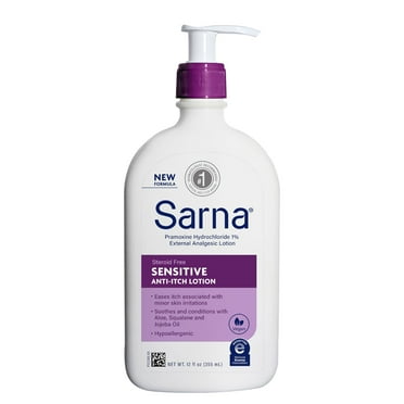 Sarna Sensitive Anti-Itch Lotion, Steroid-Free, Fragrance-Free, Vegan, Hypoallergenic, National Eczema Association Accepted, 1% Pramoxine Hydrochloride, 12 oz