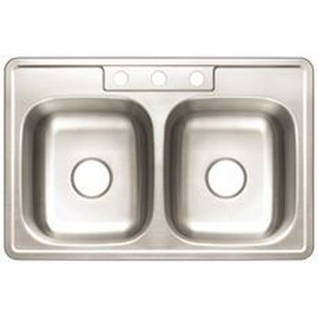 Double Bowl Utility Sink - Premier 3-Hole Double Bowl Sink, 22-Gauge, Stainless Steel, 33 In. X 22 In. X 6 In.