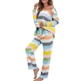 thumbnail image 1 of Ropa deportiva holgada para mujer, cuello redondo, estampado de rayas, color amarillo y gris, talla L, para uso diario, 1 of 6