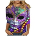 thumbnail image 2 of Qetyuw 3/4 Length Sleeve Shirts for Women Mardi Gras Crew Neck Tops Funny Mask Graphic Tees Plus Size Casual Holiday Tshirts, 2 of 5