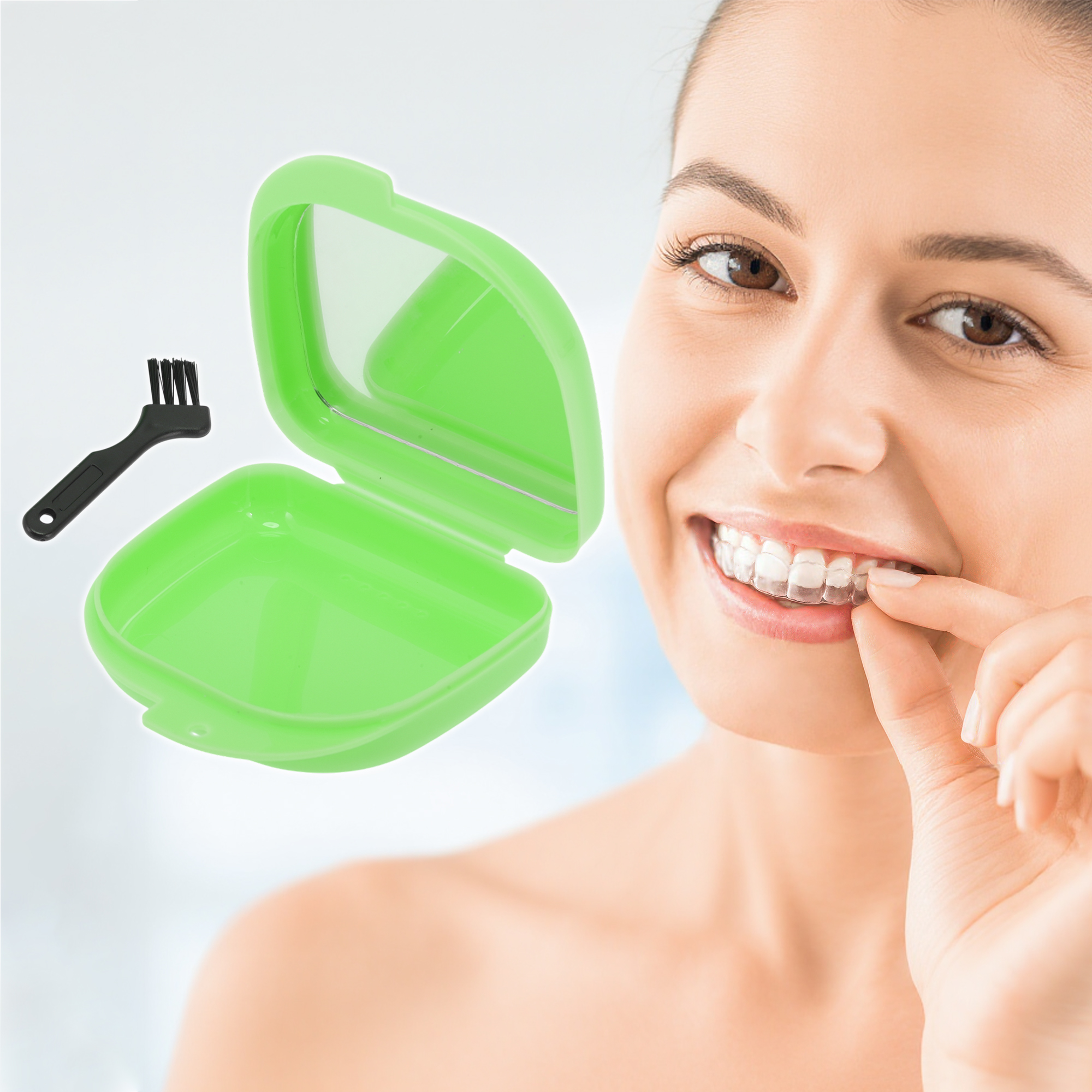 Unique Bargains Compact Braces Box with Brush 1 Set Green