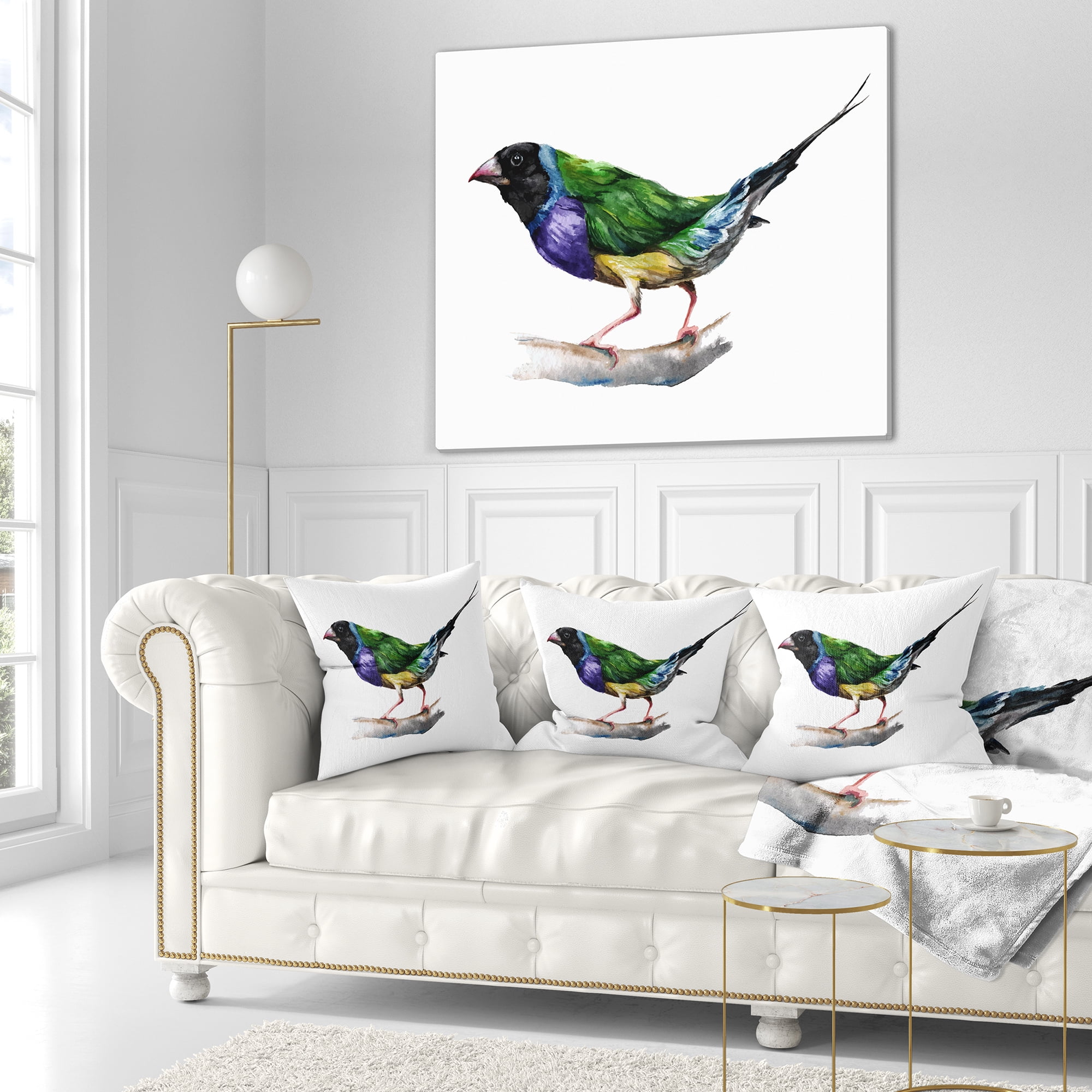 Designart Gould Finch - Animal Throw Pillow - 18x18