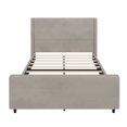 thumbnail image 5 of High Headboard Queen Size Corduroy Bed Frame with Vertical Stripe Wingback and High Footboard, Platform Bed with Wooden Bed Frame and Metal Legs (Taupe), 5 of 8