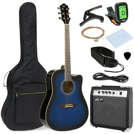 Taylor Cutaway Acoustic Guitar Best Choice Products 41in Full Size All-Wood Acoustic Electric Cutaway Guitar Musical Instrument Set w/ 10-Watt Amplifier, Capo, E-Tuner, Gig Bag, Strap, Picks, Extra Strings, Cloth - Blue ()