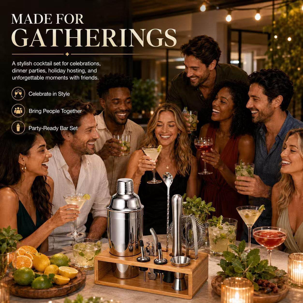 Semderm 10-Piece Cocktail Shaker Set, Stainless Steel Bartender Kit with Bamboo Stand, Mixology Tools with Muddler Jigger Pourers for Home Bar, Gift for Men & Women ( Silver )