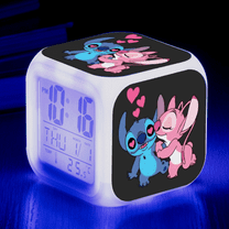 3＂LED Alarm Clock Cartoon Stitch Pattern Desk Table Glowing Electronic Colorful Digital Clock for Girl Boy Kids Children Bedroom Toy Birthday Present Gift