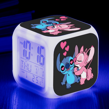 Hfnggwee Digital Alarm Clock for Kids, Cartoon Stitch Pattern 7 LED Color Changing Wake Up Clock with Thermometer Function and Night Light, Gift for Boys Girls A93-1840 NZ113-555