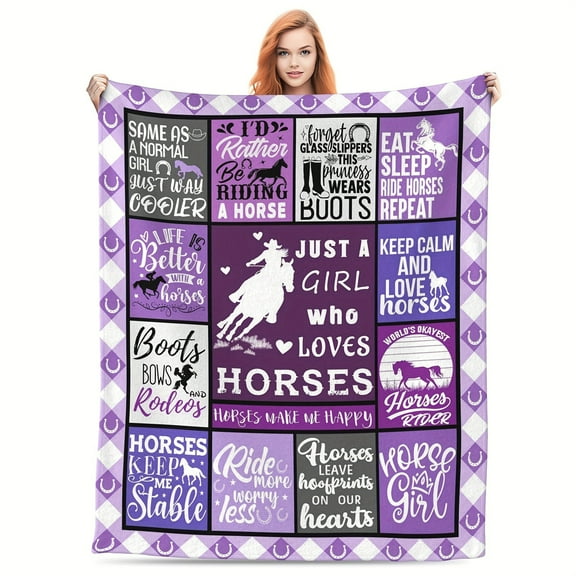 1 pc Horse Gifts for Girls Women, Horse Blanket for Girls, Best Gifts for Horse Lovers Girls, Just A Girl Who Loves Horses, Horse Lovers Christmas Birthday Gifts Decor Throw Blanket
