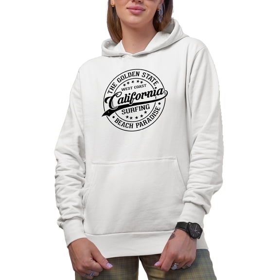 West Coast California Surfing, Beach Paradise, Surfer or Surf Enthusiast, White Hooded Sweatshirt or Hoodie, Small