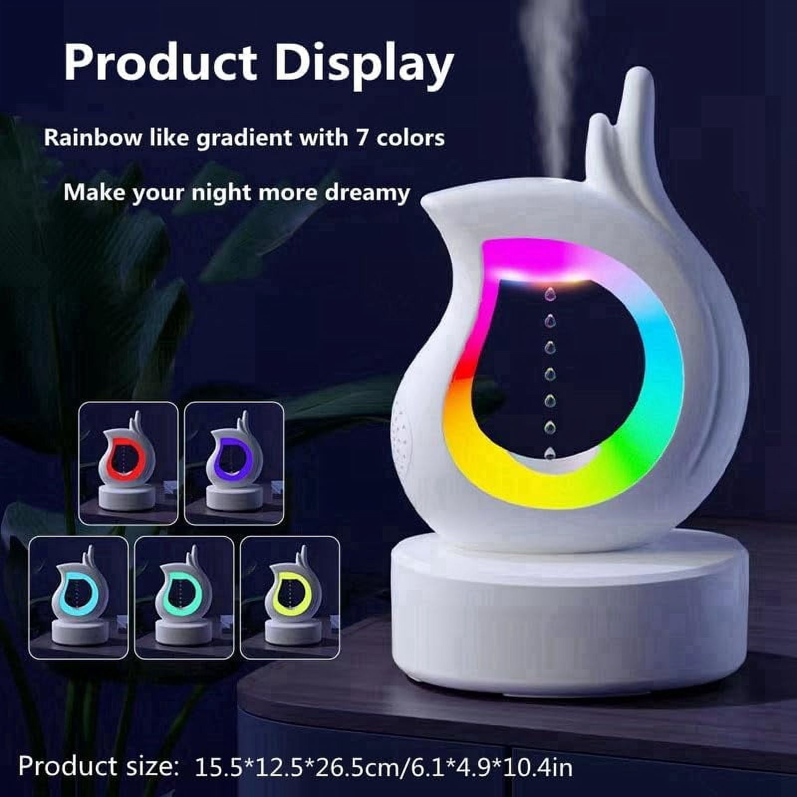 Anti Gravity Humidifier Water Drop Bluetooth Speaker with RGB LED Night Light 450ml Mist Humidifier Bedside Lamp Desktop Humidifier Auto Power-Off Protection for Large Room Bedroom Home Office