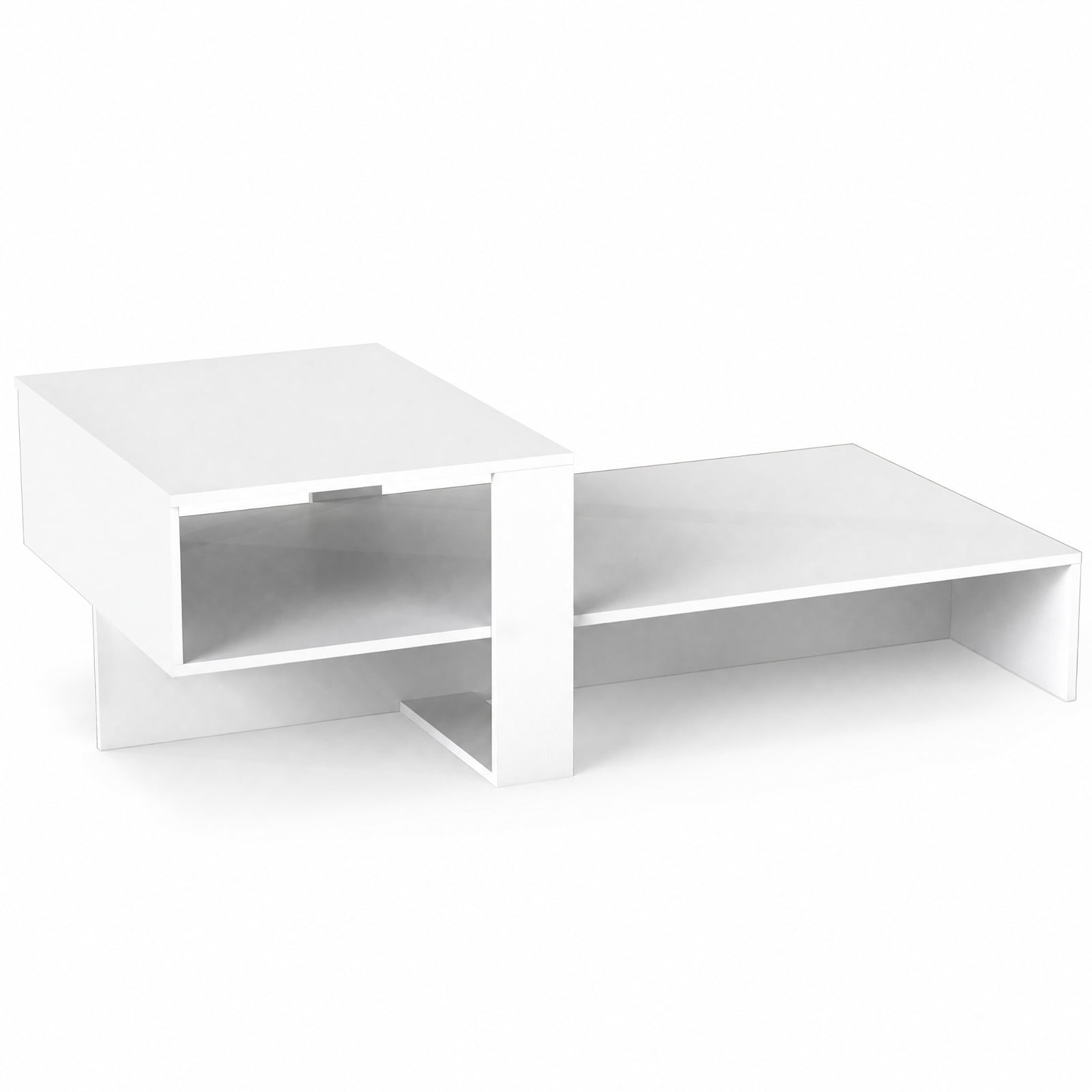 Furnibear 2 Tier Modern Irregular Coffee Table with Open Storage Shelf and Geometric Silhouette for Living Room for Home and Living Space, White
