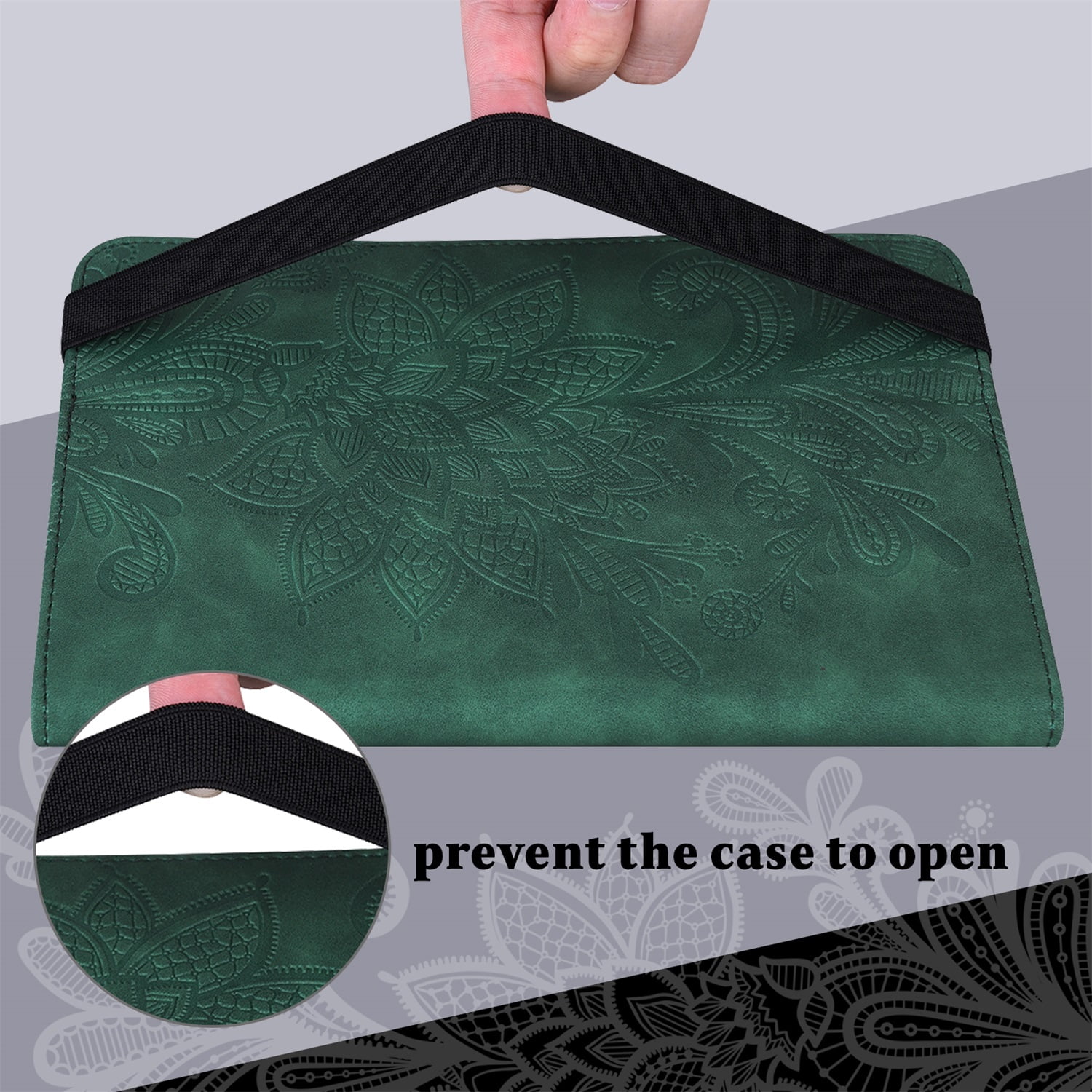SaniMore for iPad 10th Generation 10.9" 2022 Embossed Case, PU Leather Case with Card Slot & Kickstand Pencil Holder & Hand Strap Shockproof Protective Case for Women Girls, Green