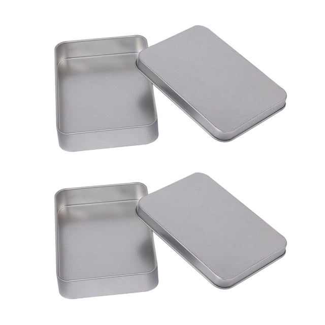 Yuarrent 2x caja de lata multifuncional plateada, organizador, almacenamiento conveniente para varios artículos, contenedor de almacenamiento Almacenamiento y organización del hogar Cubierta plana