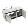 thumbnail image 4 of Fine Fixtures Oakville 48 in. W x 18 in. D x 33 in. H Wall Mounted Bathroom Vanity in Mild Grey Oak with White Ceramic Sink - Satin Brass hardware, 4 of 8
