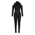 thumbnail image 3 of AherBiu Workout Bodysuits for Women Long Sleeve Slim Stretchy Comfy Rompers Cold Shoulder Skinny Jumpsuit, 3 of 5