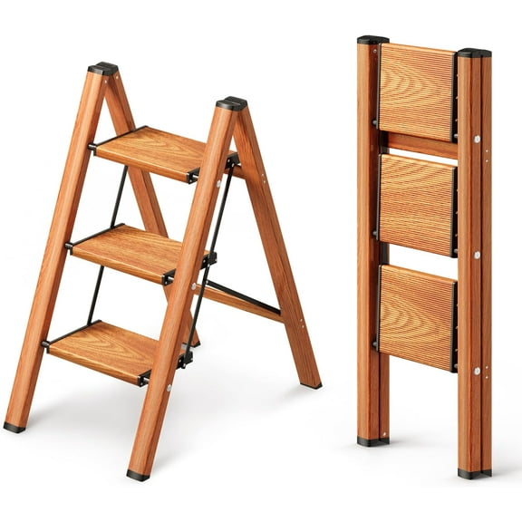 3 Step Ladder, Folding Step Stool with Anti-Slip Wide Pedal, Aluminum Material Lightweight Yet Sturdy, 300 Lbs Load, Cute Modern Apperance for Indoor Household Spaces