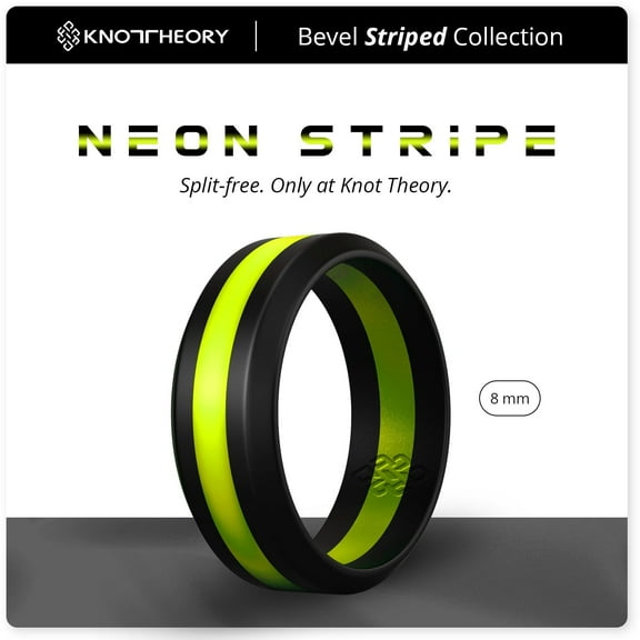 Neon Yellow Stripe Silicone Ring for Men 5mm Bandwidth