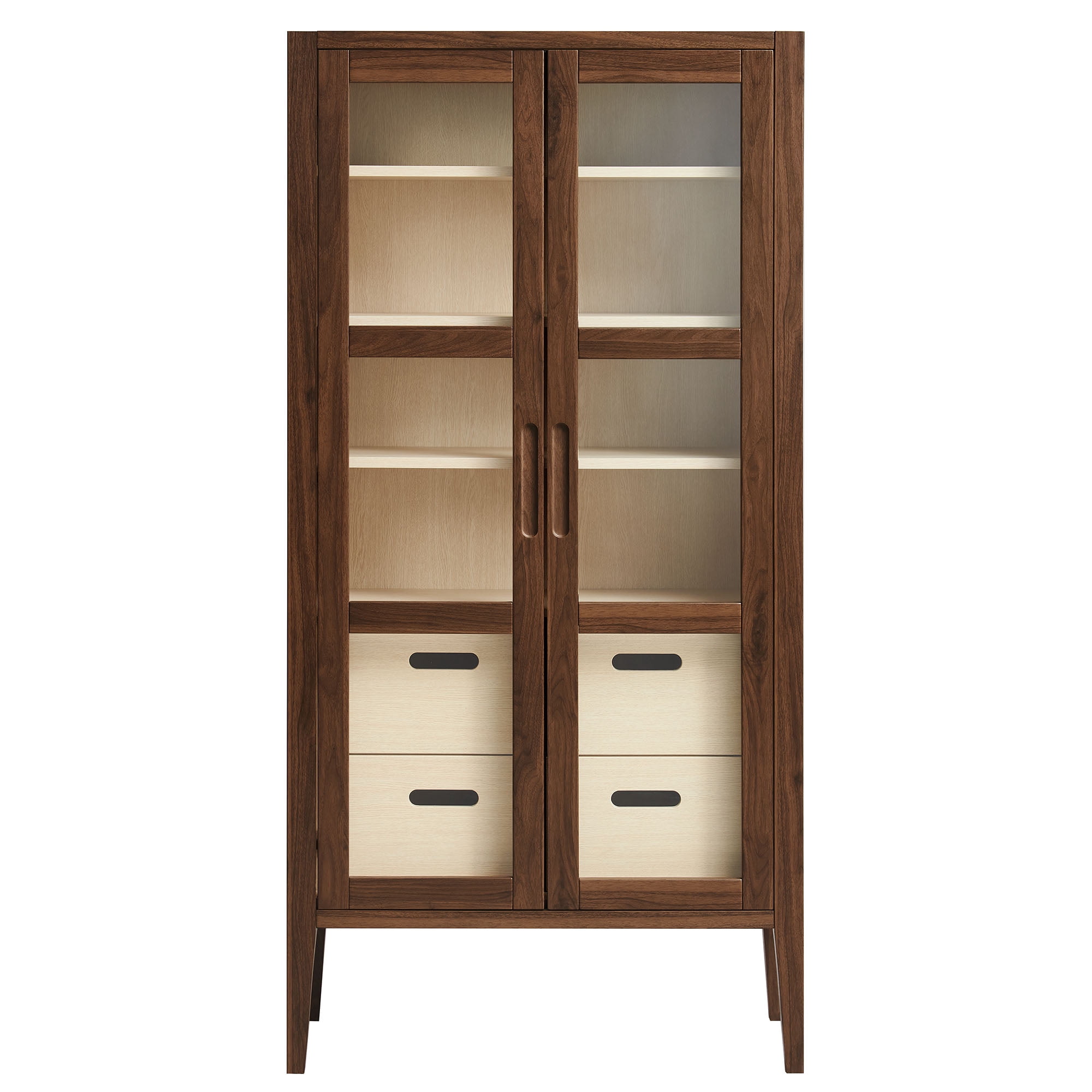 Modway Nell 71" Glass Door Tall Display Storage Cabinet in Walnut
