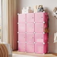 thumbnail image 5 of Modular Plastic Shoe Cabinet with Doors – 12-Cube Organizer, Transparent Panels & Dust-Proof Design for Entryway, Bedroom, Kids Room, Pink, 5 of 7