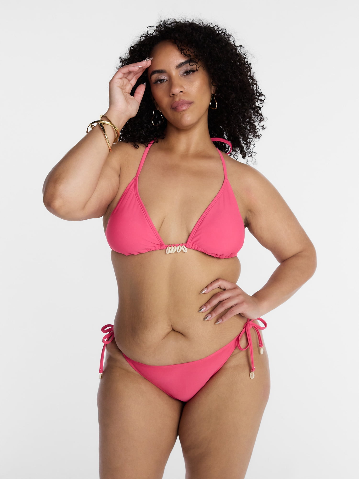 Hot Girl Summer by Megan Thee Stallion Women’s and Women's Plus Bubblegum Hottie Shell Triangle Bikini Top, Sizes XS-3X
