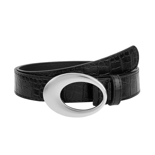 BABOMAREON Women Leather Belts for Jeans Pants Fashion Buckle Ladies Dress Waist Belt Crocodile Grain